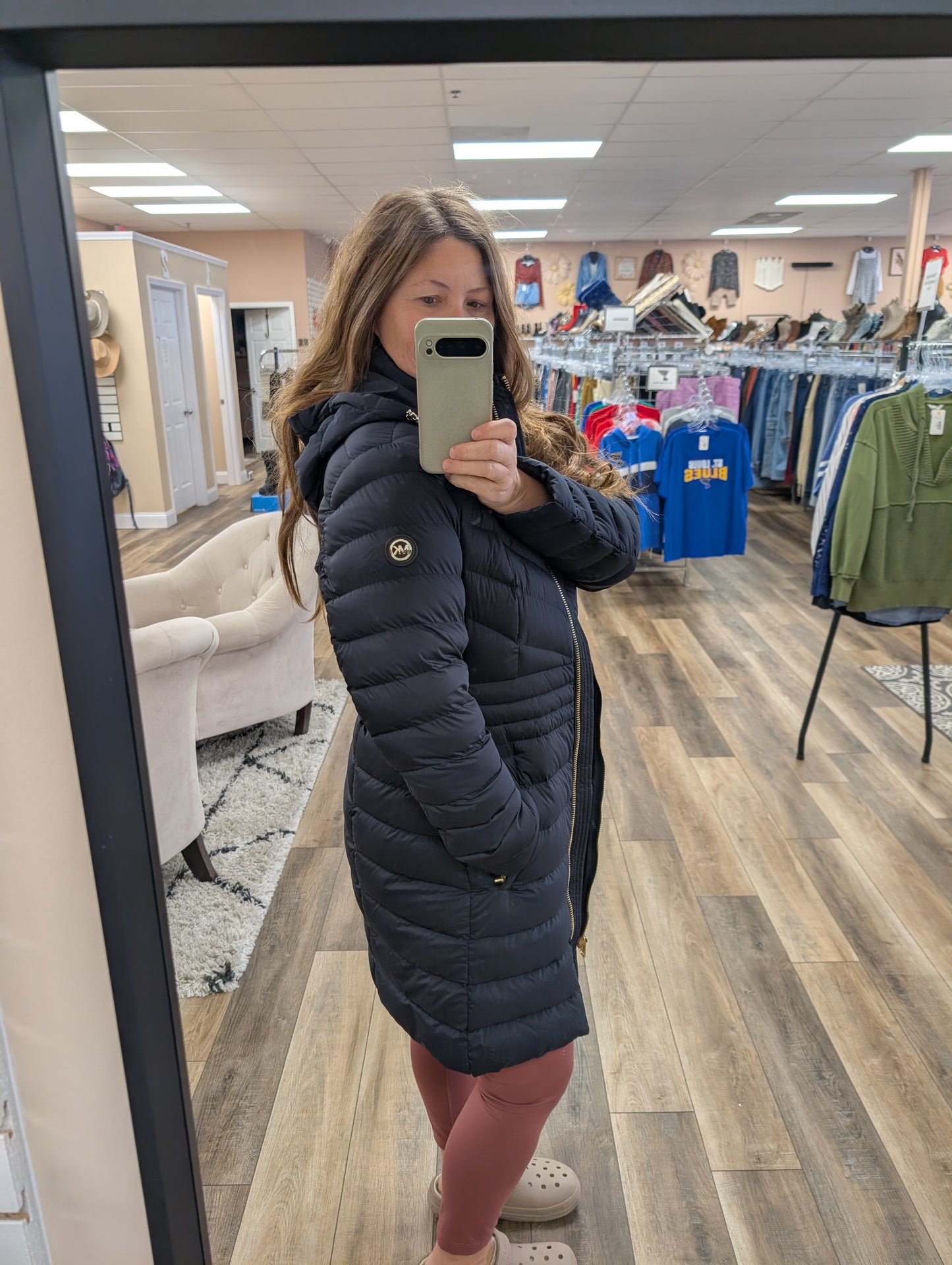 Michael Kors Large Hooded Stretch Packable Water-Resistant Down Puffer Coat