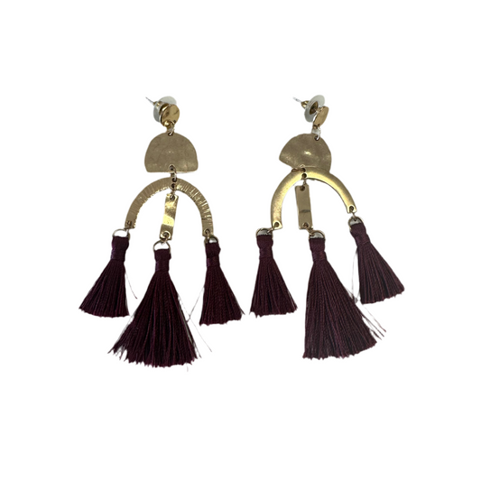 Burgundy/Gold Three Tassel Earrings