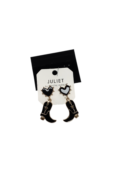 Black Cowboy Boot Heart Post Earrings