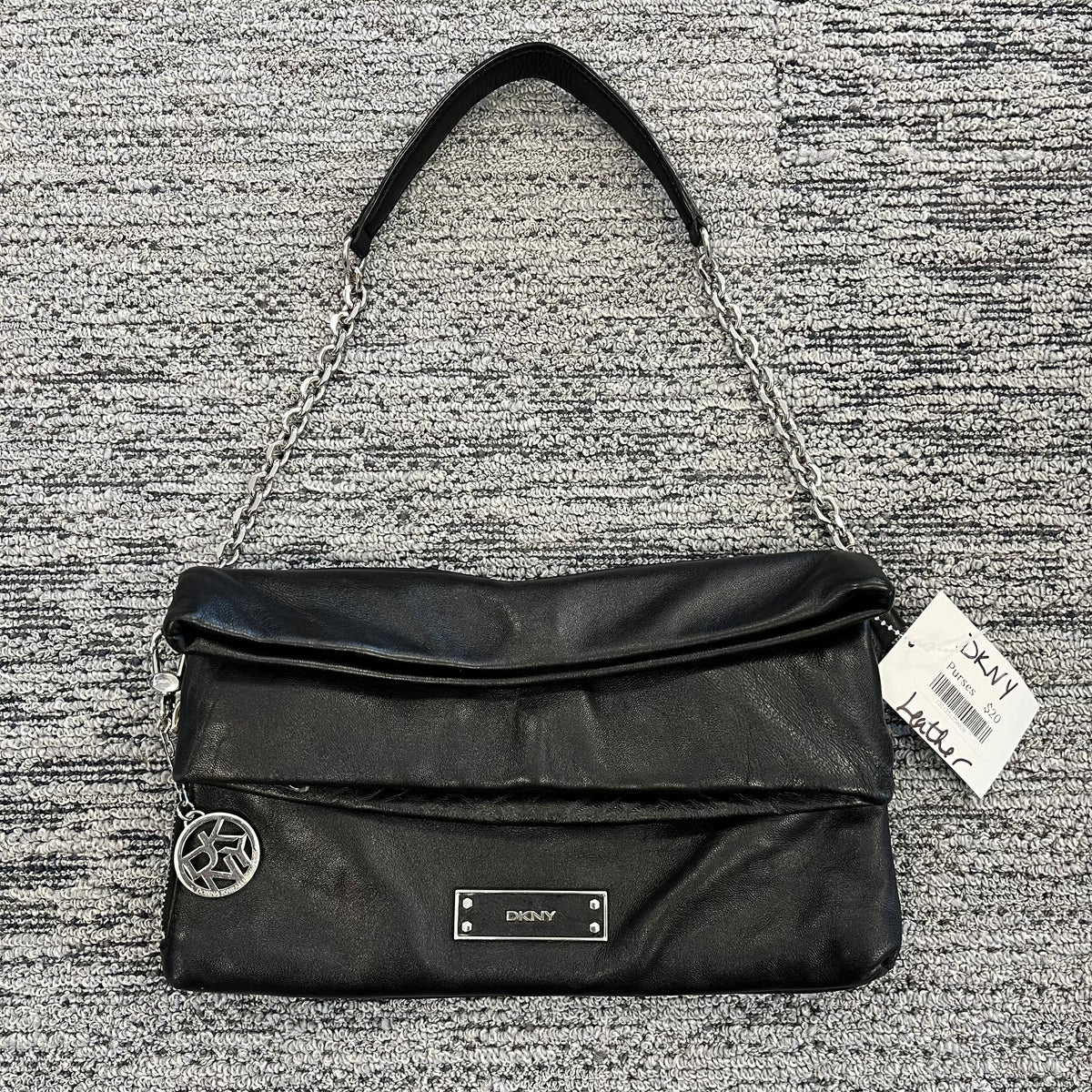 Black Leather DKNY Shoulder Bag