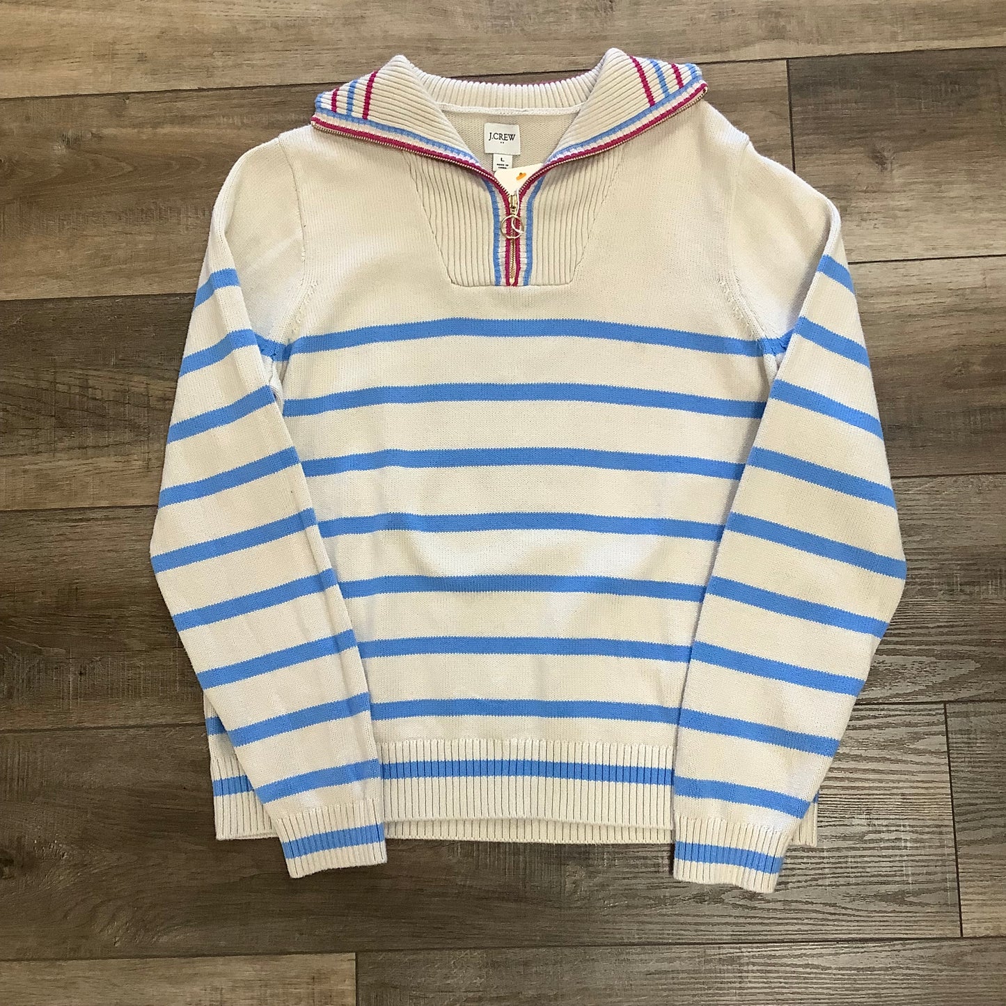 Large J.Crew Blue, White, And Pink Sweater $12