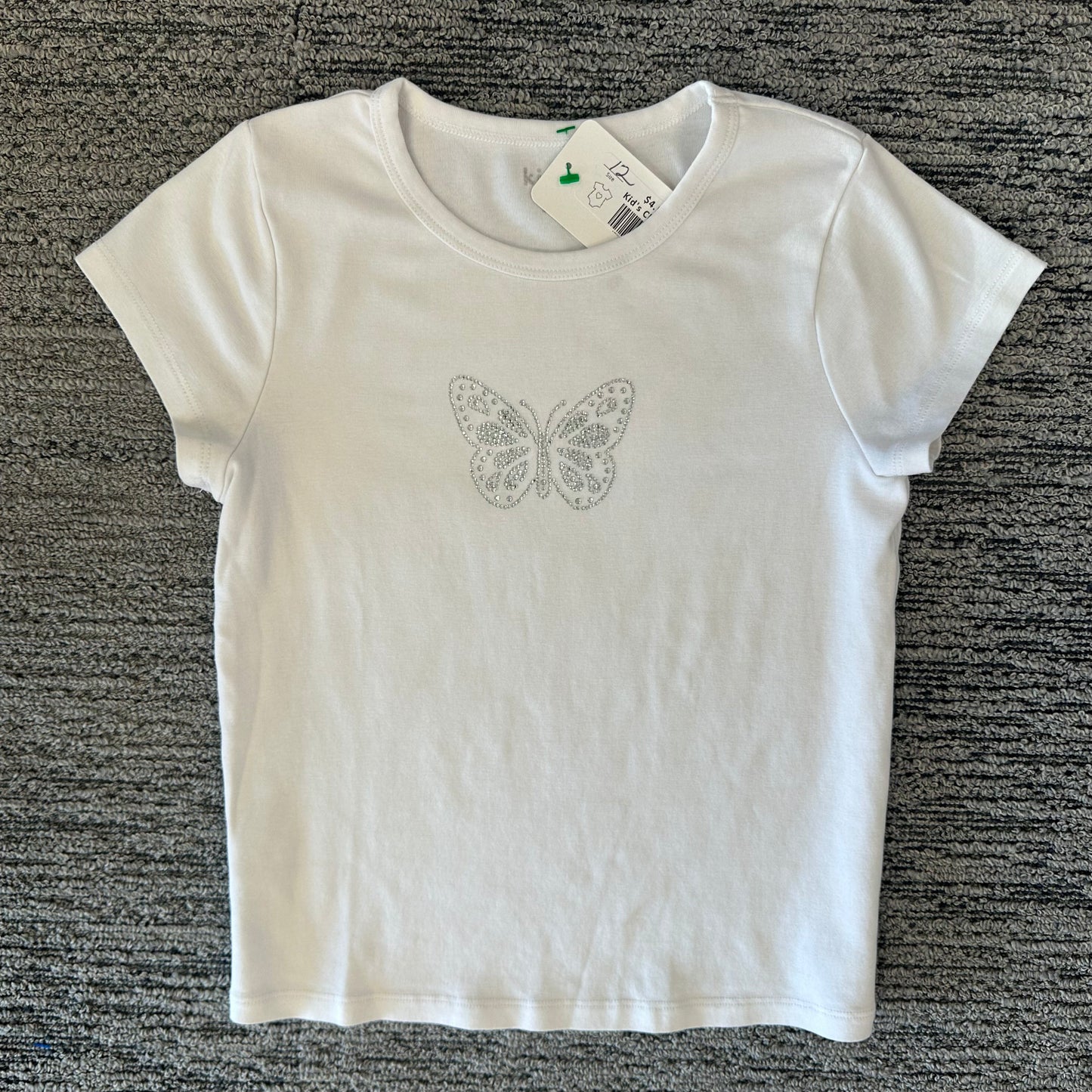 Girls Kidpik L(12) White Bedazzled Butterfly Top