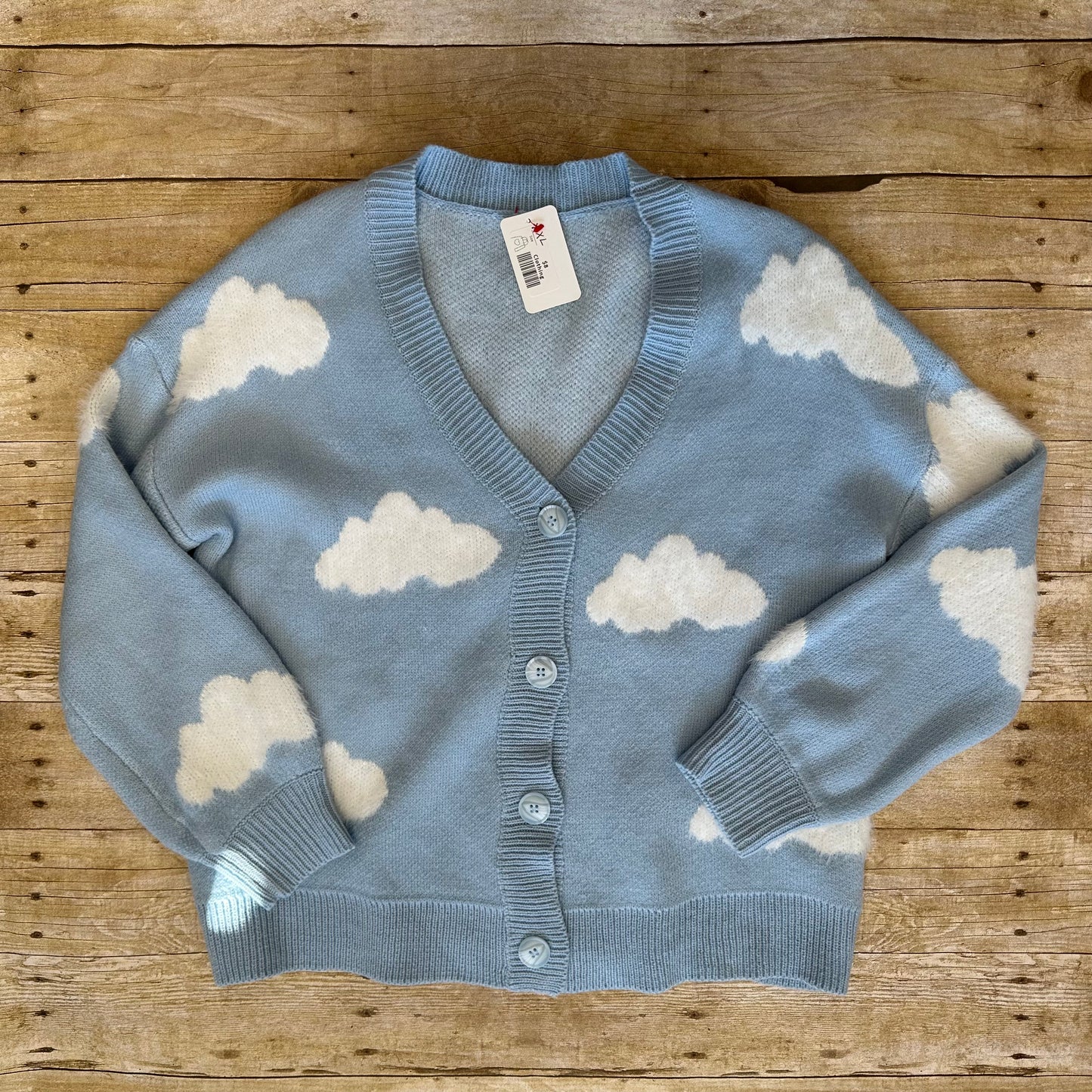 XXL Blue Cloud Buttoned Sweater