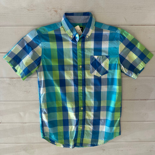 Boys Chaps L(14/16) Blue/Green Plaid Buttoned Down
