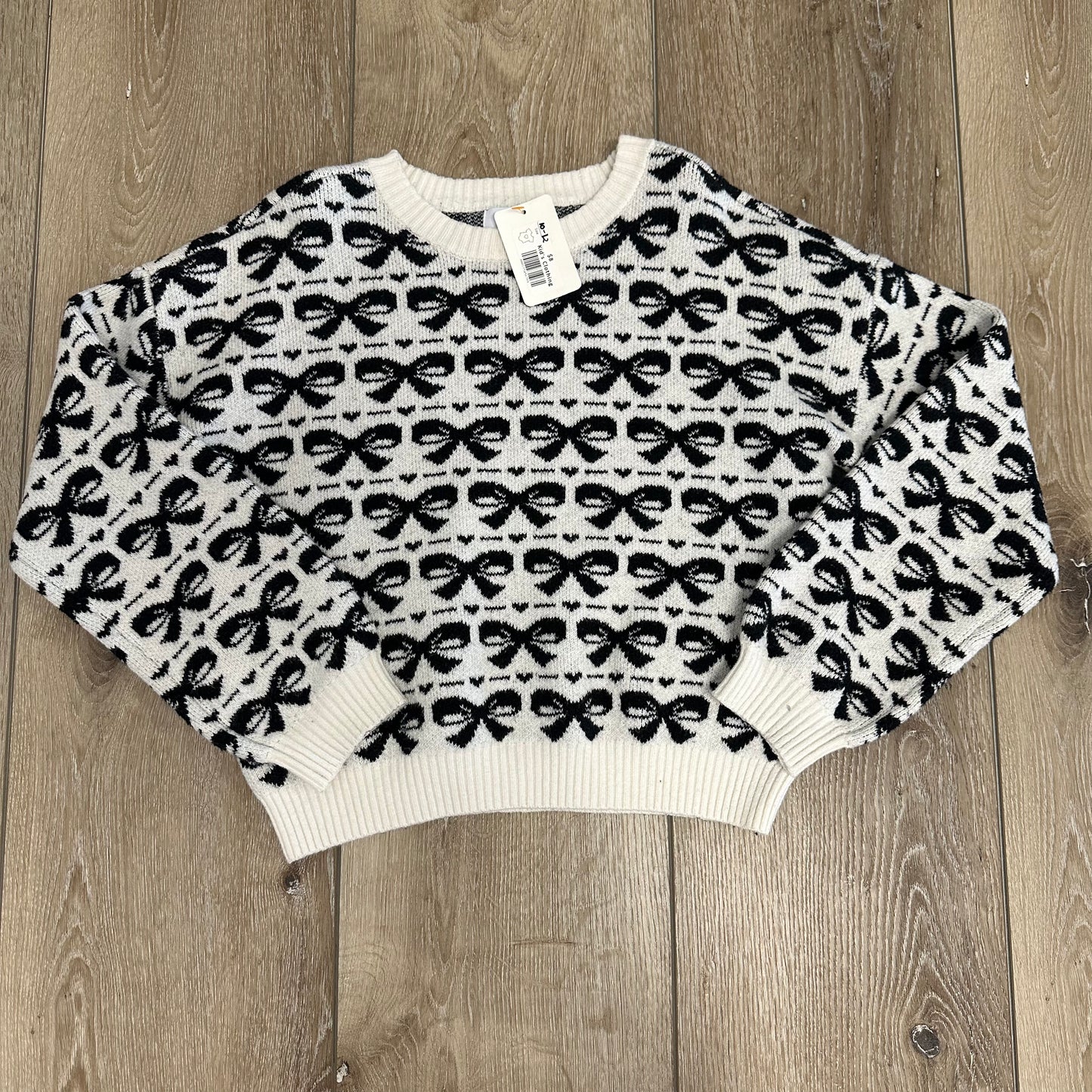 Kids Old Navy L(10/12) White w/ Black Bows Sweater