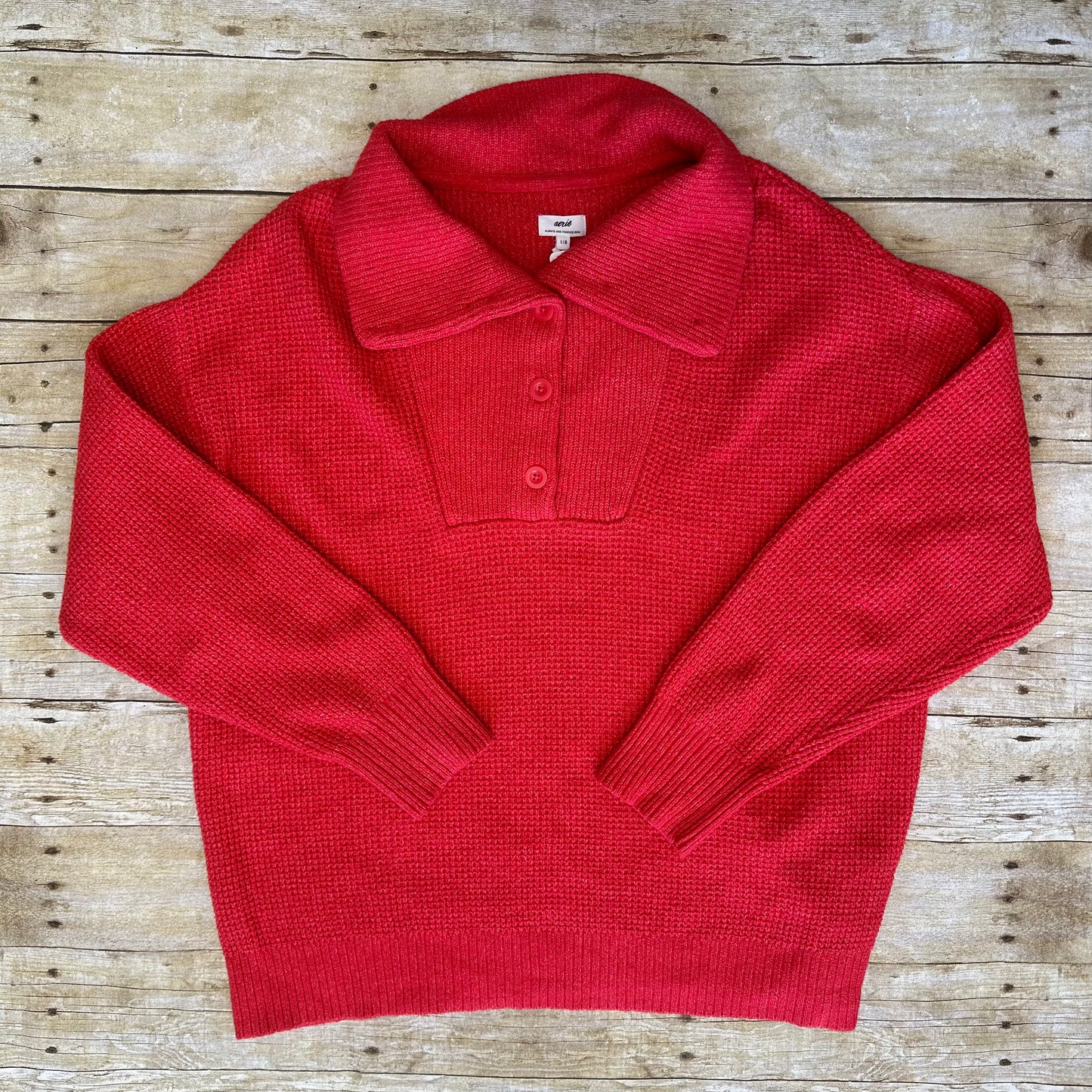 Aerie L Red Buttoned Pull Over