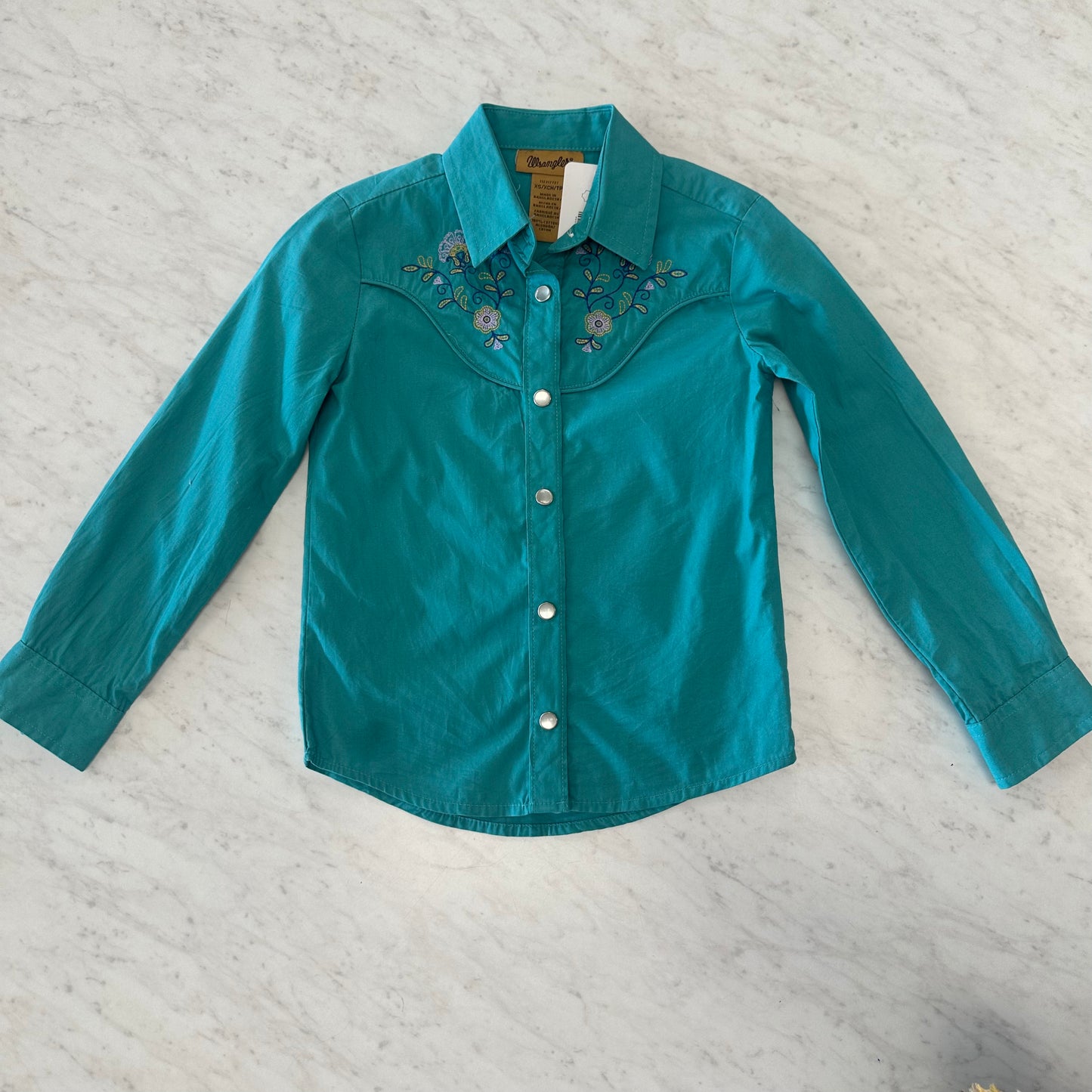 Girls Wrangler XS Blue Western Buttoned Down Top