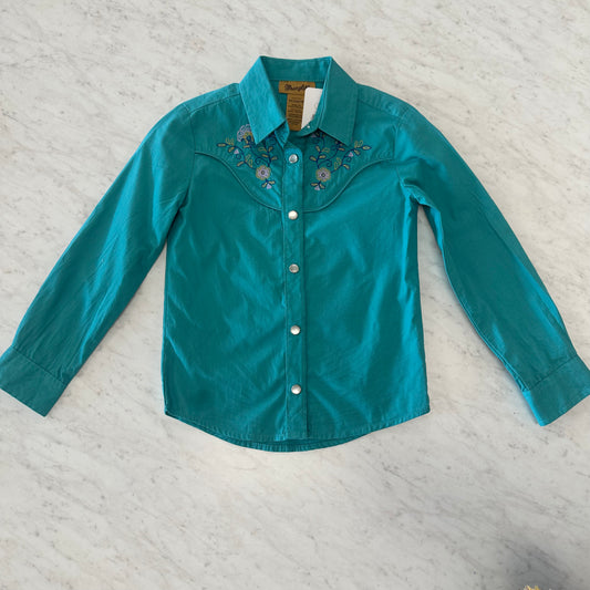 Girls Wrangler XS Blue Western Buttoned Down Top