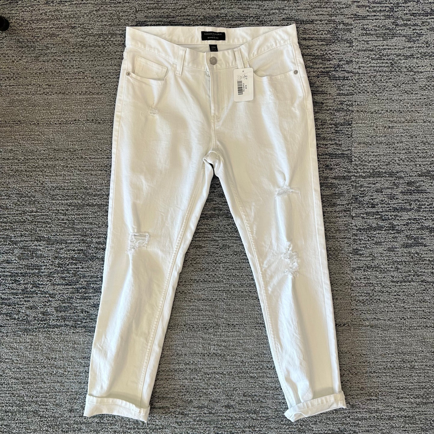 Banana Republic 4/27 White Boyfriend Jean Ripped Jeans