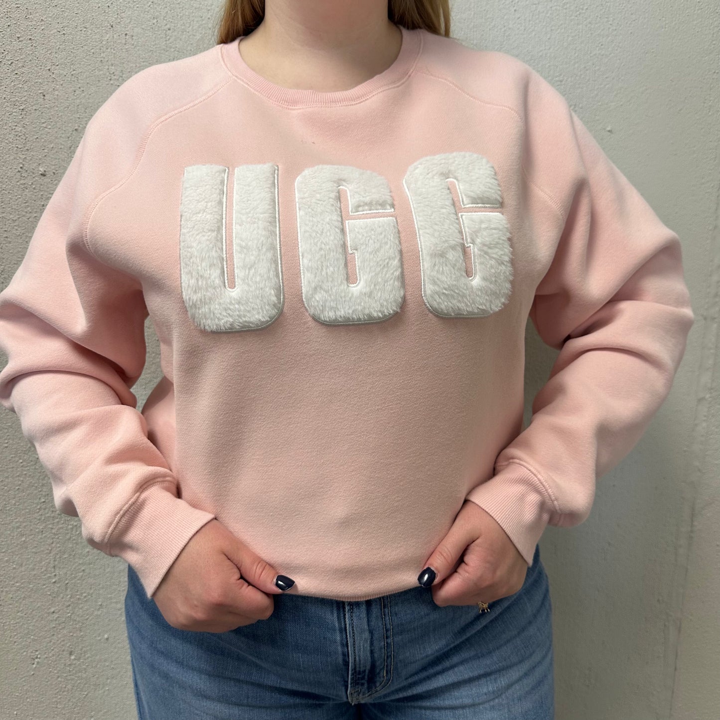 UGG L Pink/White Logo Madeline Fleece Lined Sweatshirt