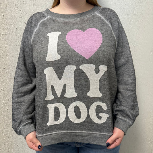 Wildfox L Grey “I love my dog” Fleece Lined Sweatshirt