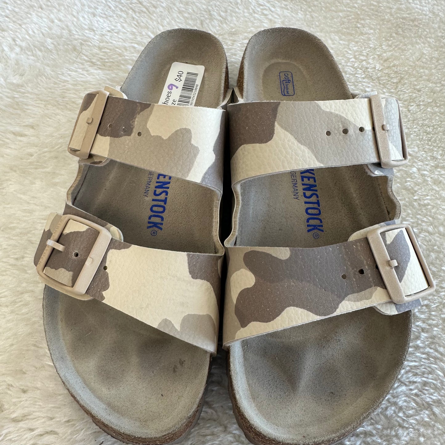 Birkenstock 9 Beige Camo Slides