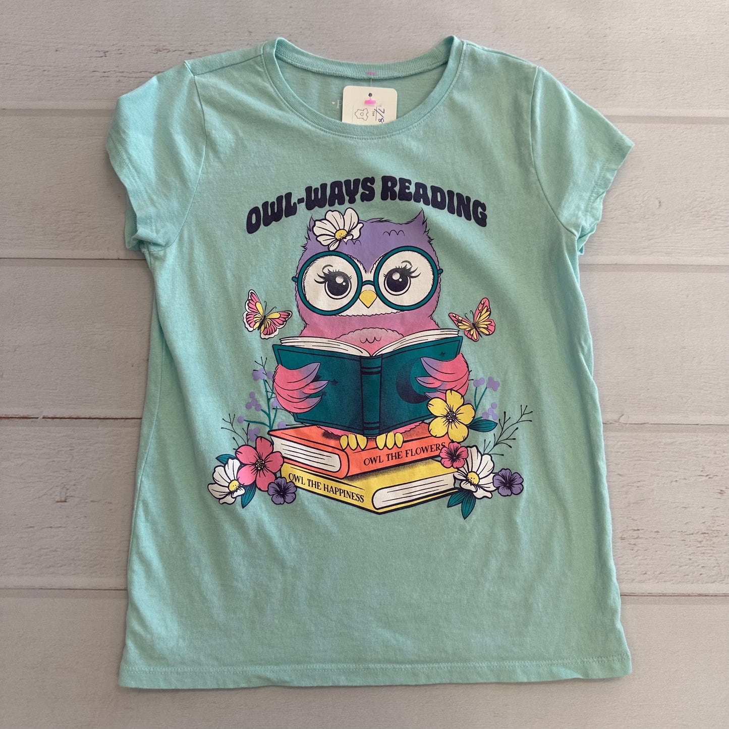 Girls Place M(7/8) Teal “Owl-ways Reading” T-Shirt