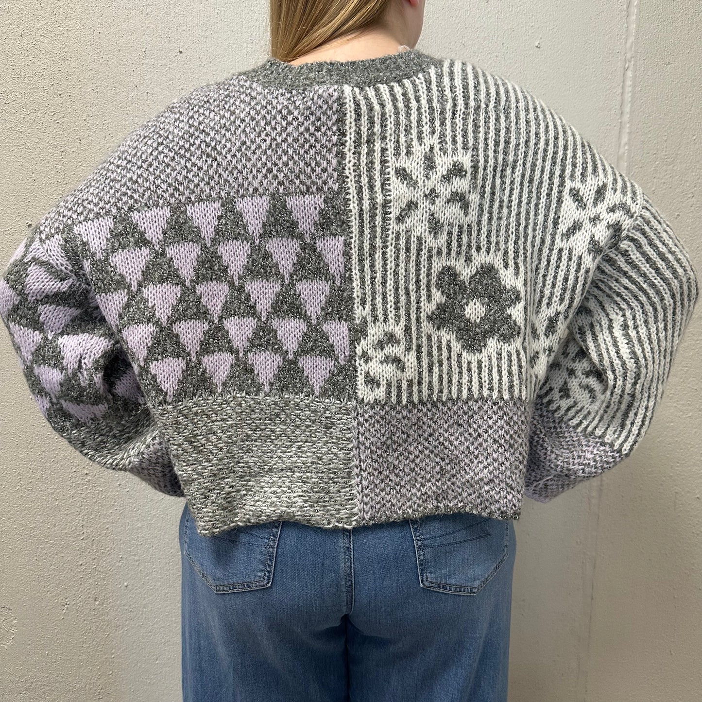 Sincerely Jules L Grey Oversized Patchwork Knit Sweater
