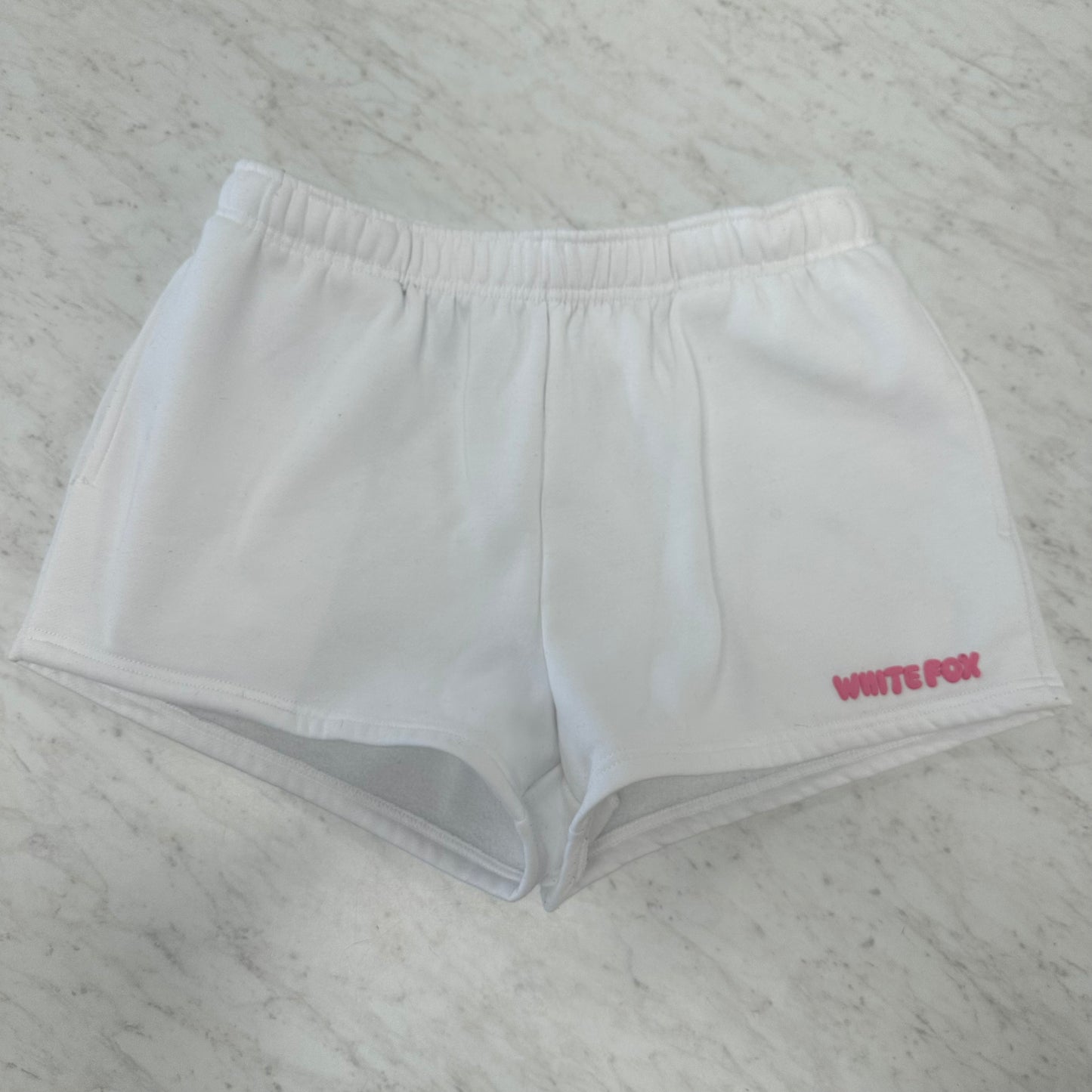 White Fox M White w/ Pink Lettering Sweat Shorts