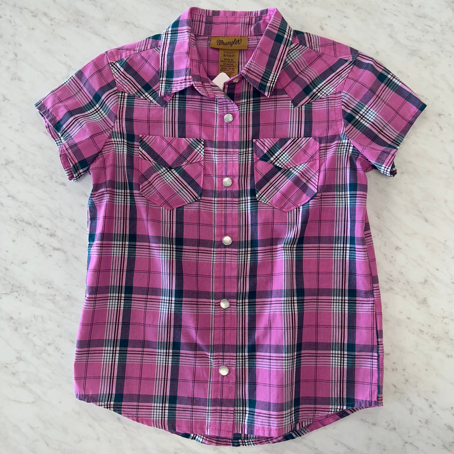 Girls Wrangler S Pink Plaid Buttoned Down Top