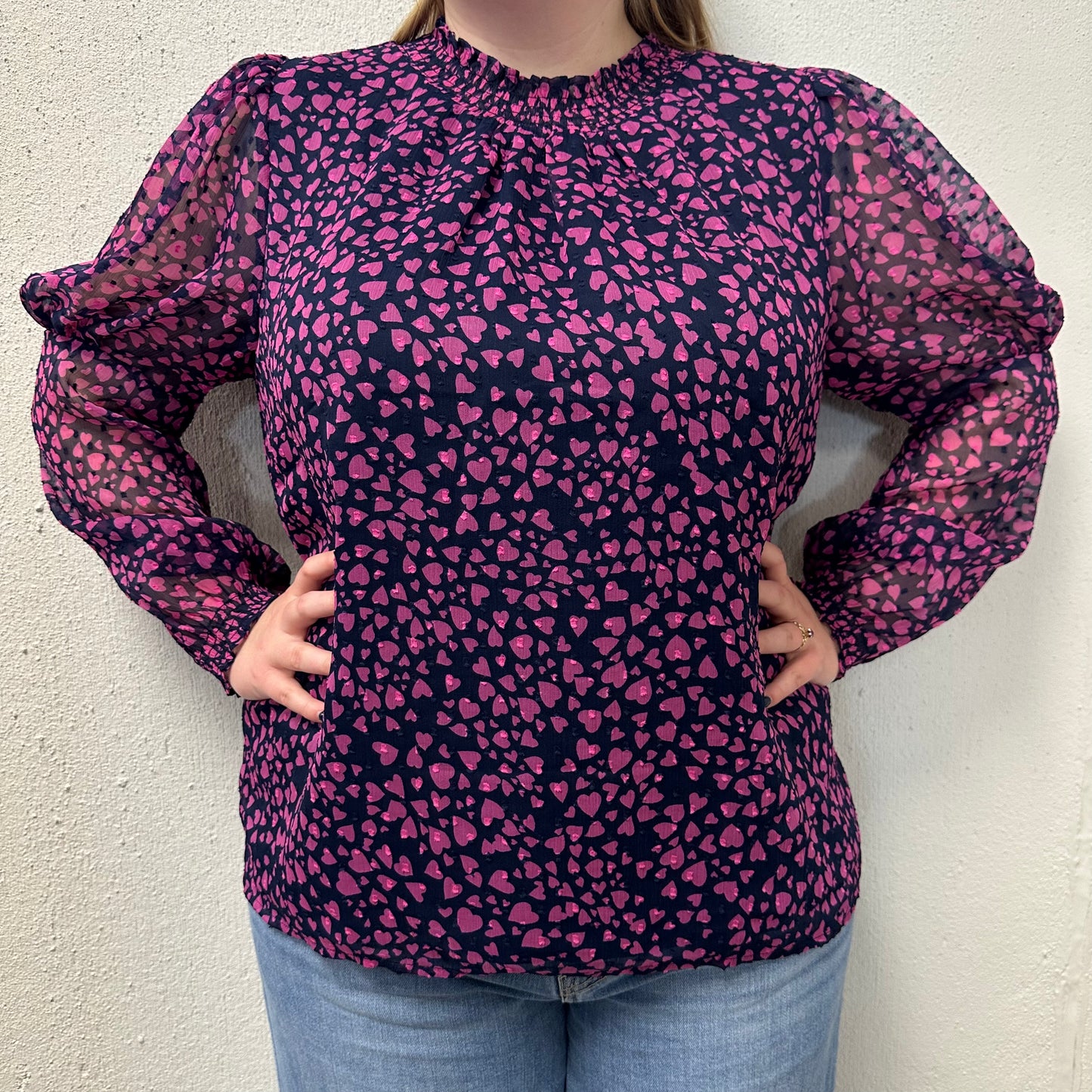 NWT Loft XL Navy/Pink Heart Top