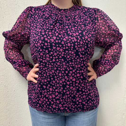 NWT Loft XL Navy/Pink Heart Top