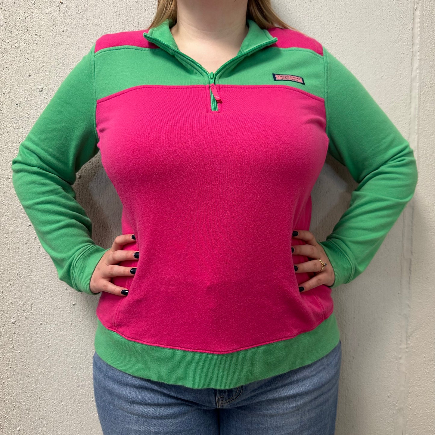 Vineyard Vines XL Pink/Green Half Zip Pullover