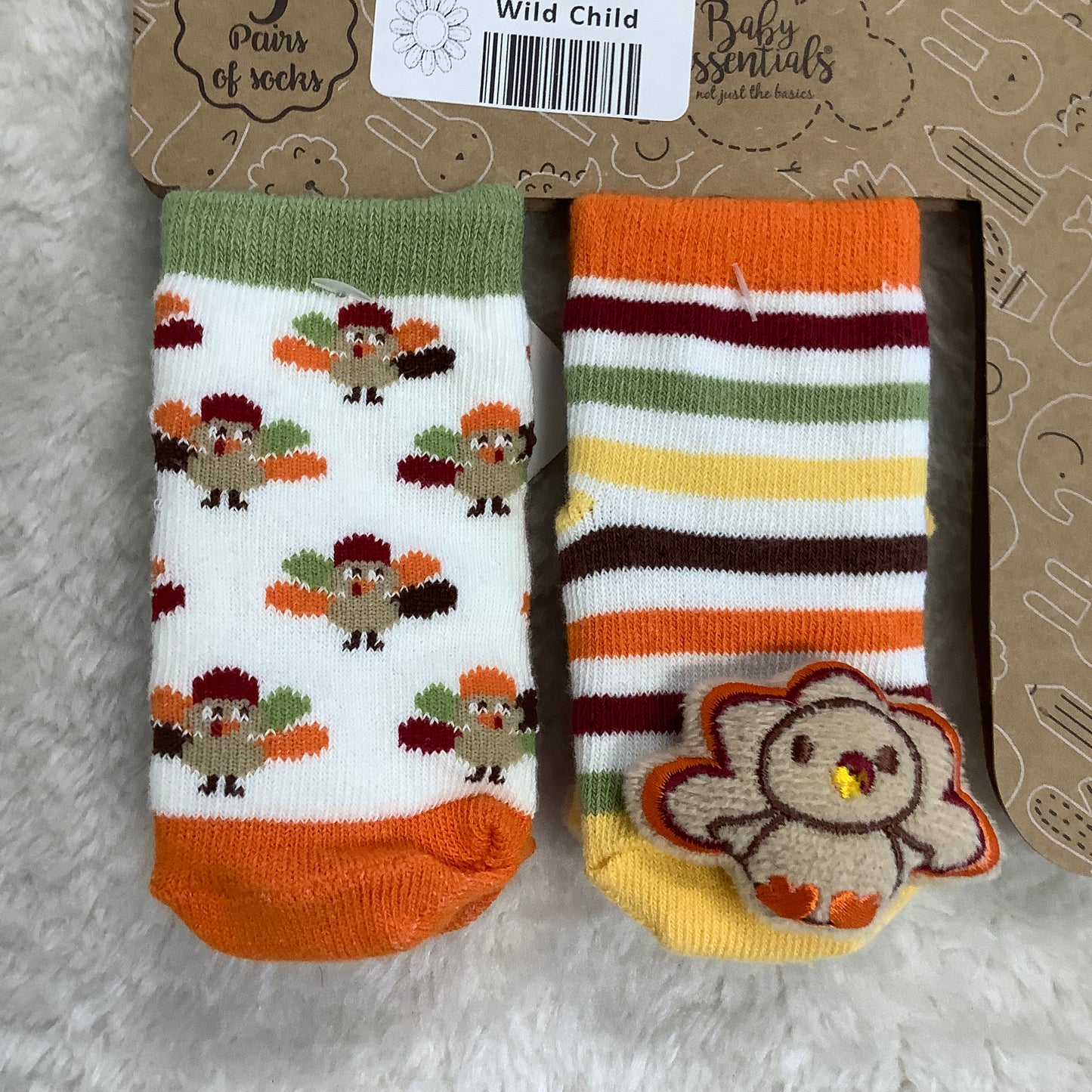 2 Pairs Thanksgiving socks 0-12 months, 1 pair rattle socks