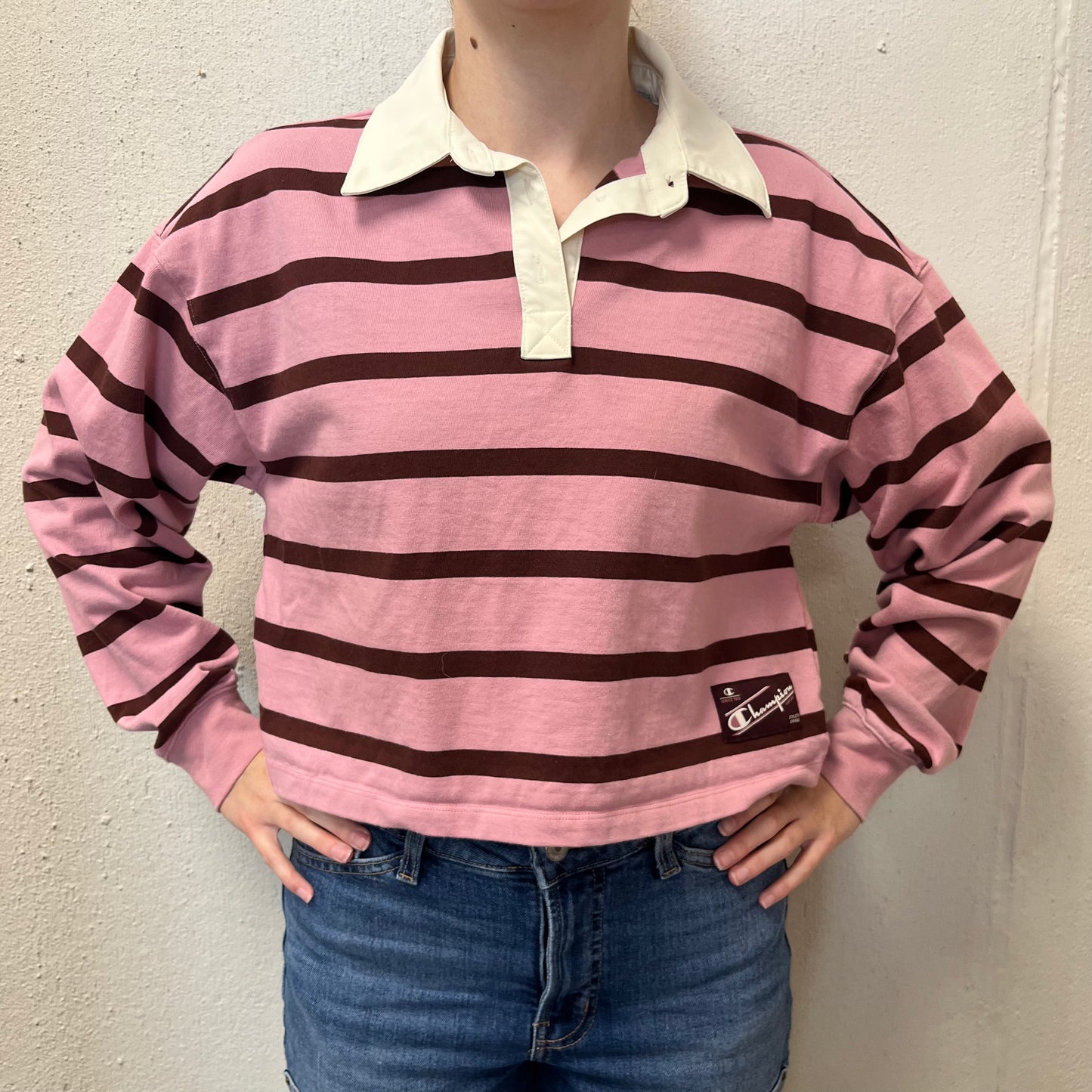 Champion S Brown/Pink Stripped Collared Top