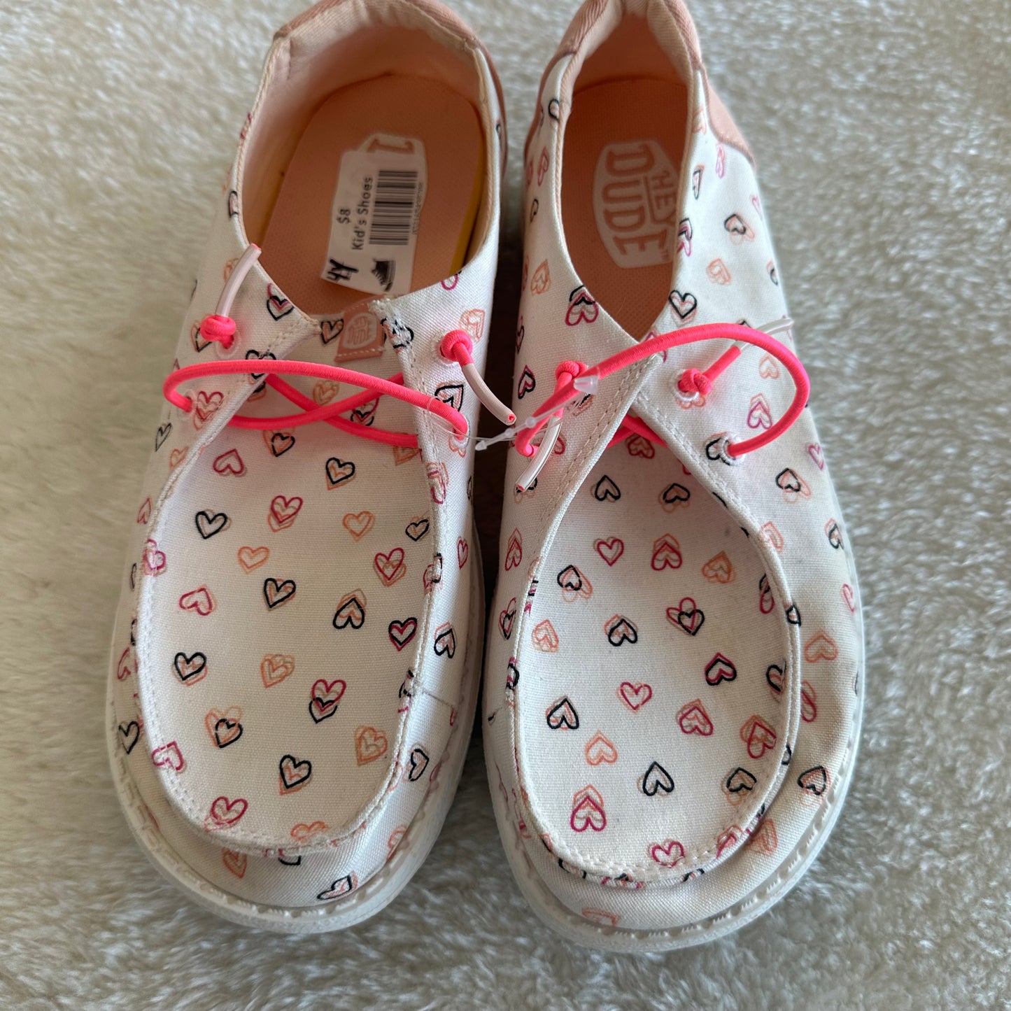 Girls Hey Dude 4Y White Printed Hearts Slip On Shoes