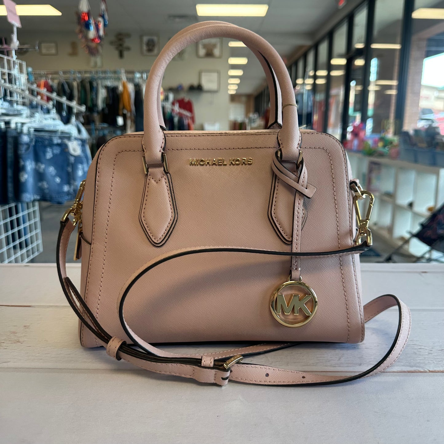 Michael Kors Baby Pink Ayden Medium Saffiano Leather Satchel