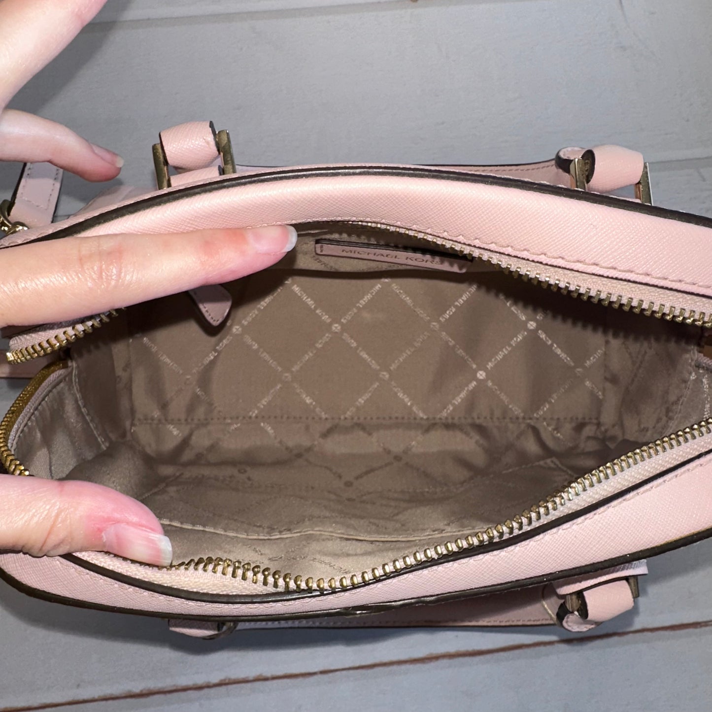 Michael Kors Baby Pink Ayden Medium Saffiano Leather Satchel