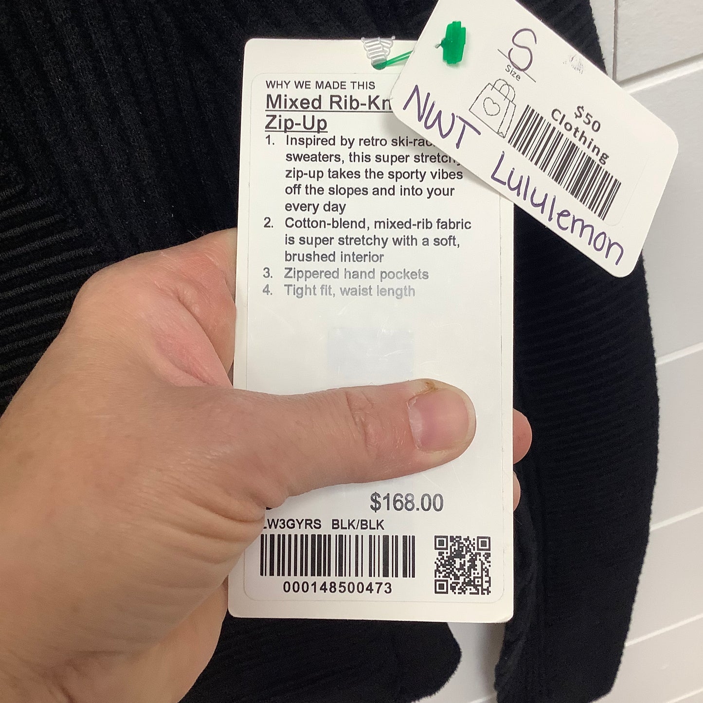 Lululemon small Mixed Rib zip up NEW