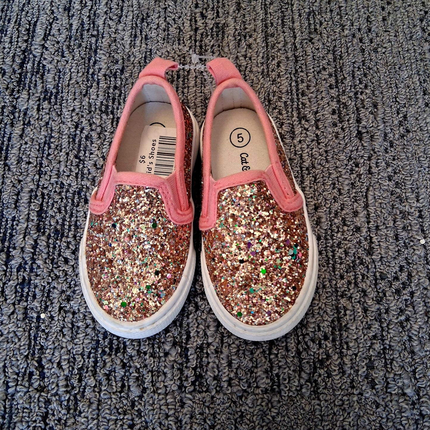 Kids Cat & Jack size 5 pink glitter slip ons