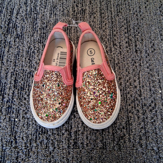 Kids Cat & Jack size 5 pink glitter slip ons