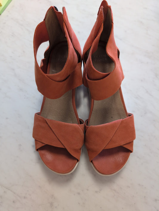 Eileen Fisher Size 8 Viv Tumbled Nubuck Wedge Sandal in Orange
